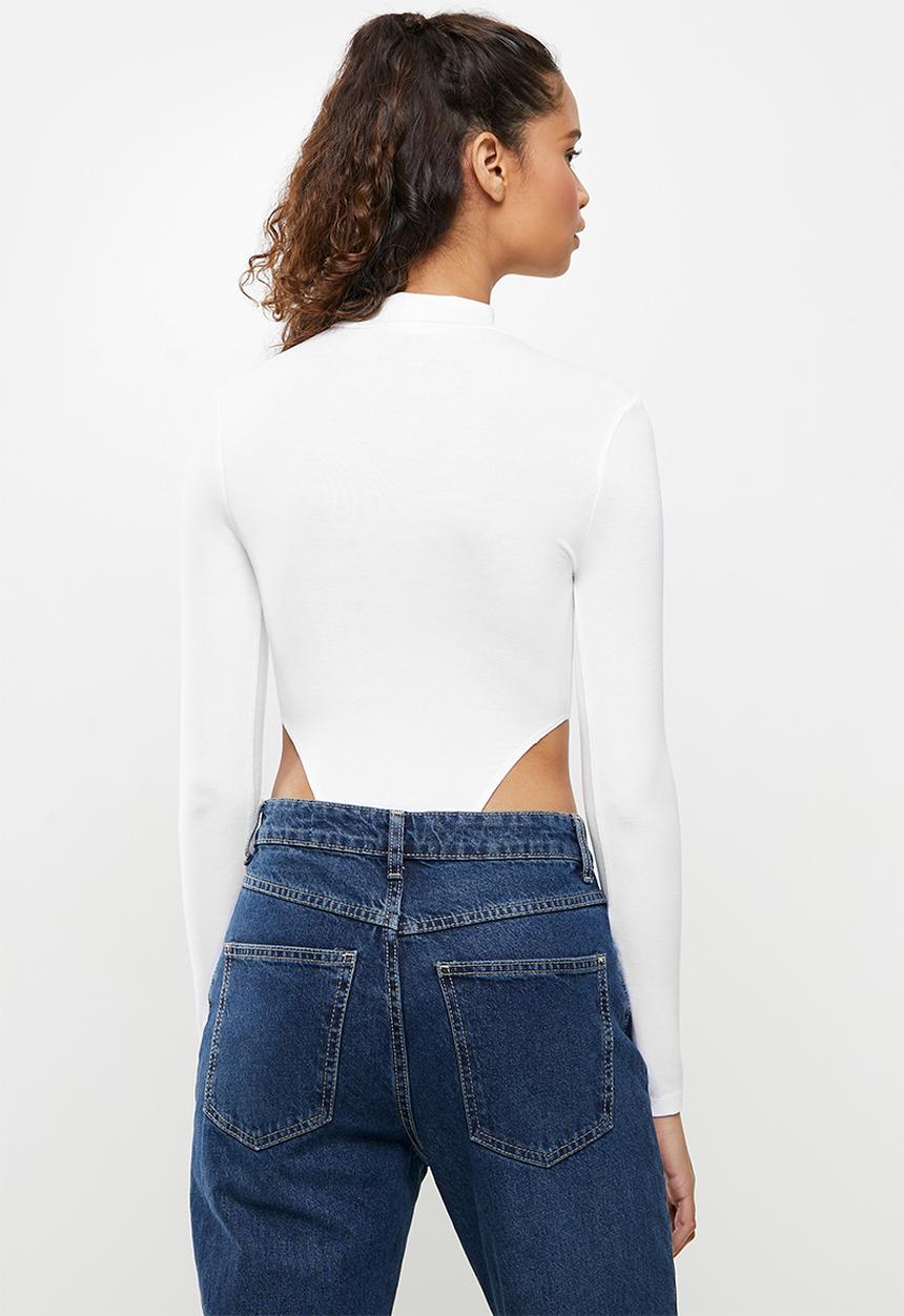Blake - Hi cut turtle neck bodysuit - white