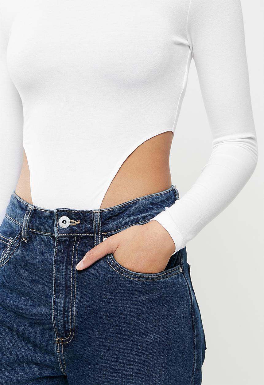 Blake - Hi cut turtle neck bodysuit - white