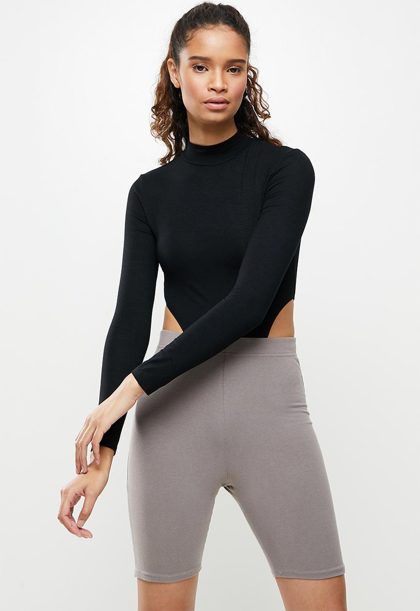 Blake - Hi cut turtle neck bodysuit - black