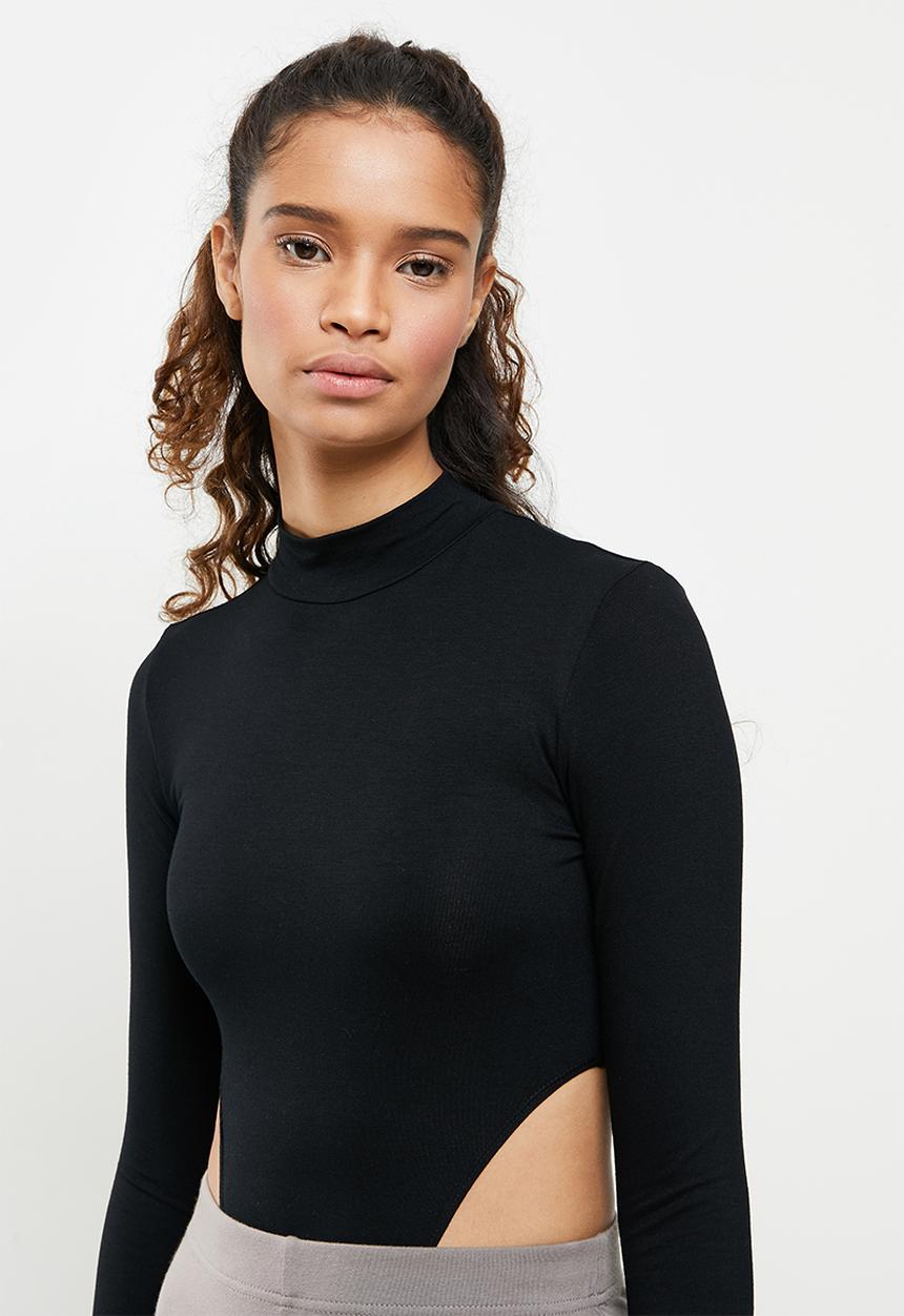Blake - Hi cut turtle neck bodysuit - black