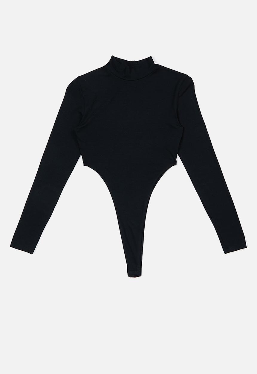 Blake - Hi cut turtle neck bodysuit - black