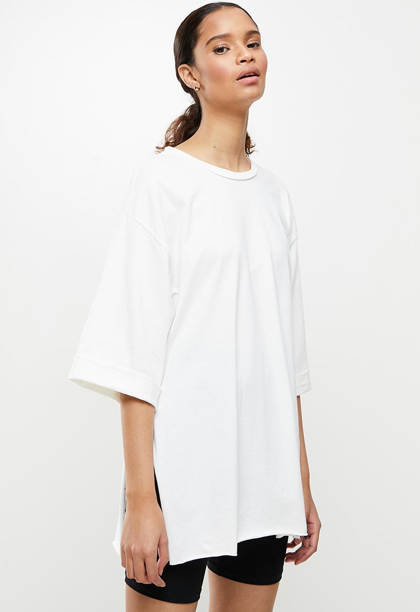 Trendyol - Double sleeve asymmetric boyfriend knitted t-shirt - white