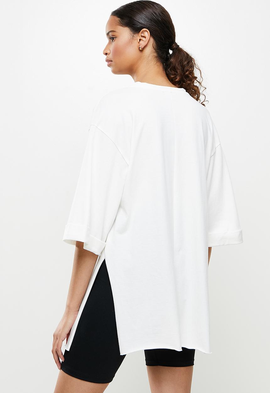 Trendyol - Double sleeve asymmetric boyfriend knitted t-shirt - white