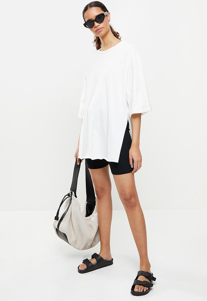 Trendyol - Double sleeve asymmetric boyfriend knitted t-shirt - white
