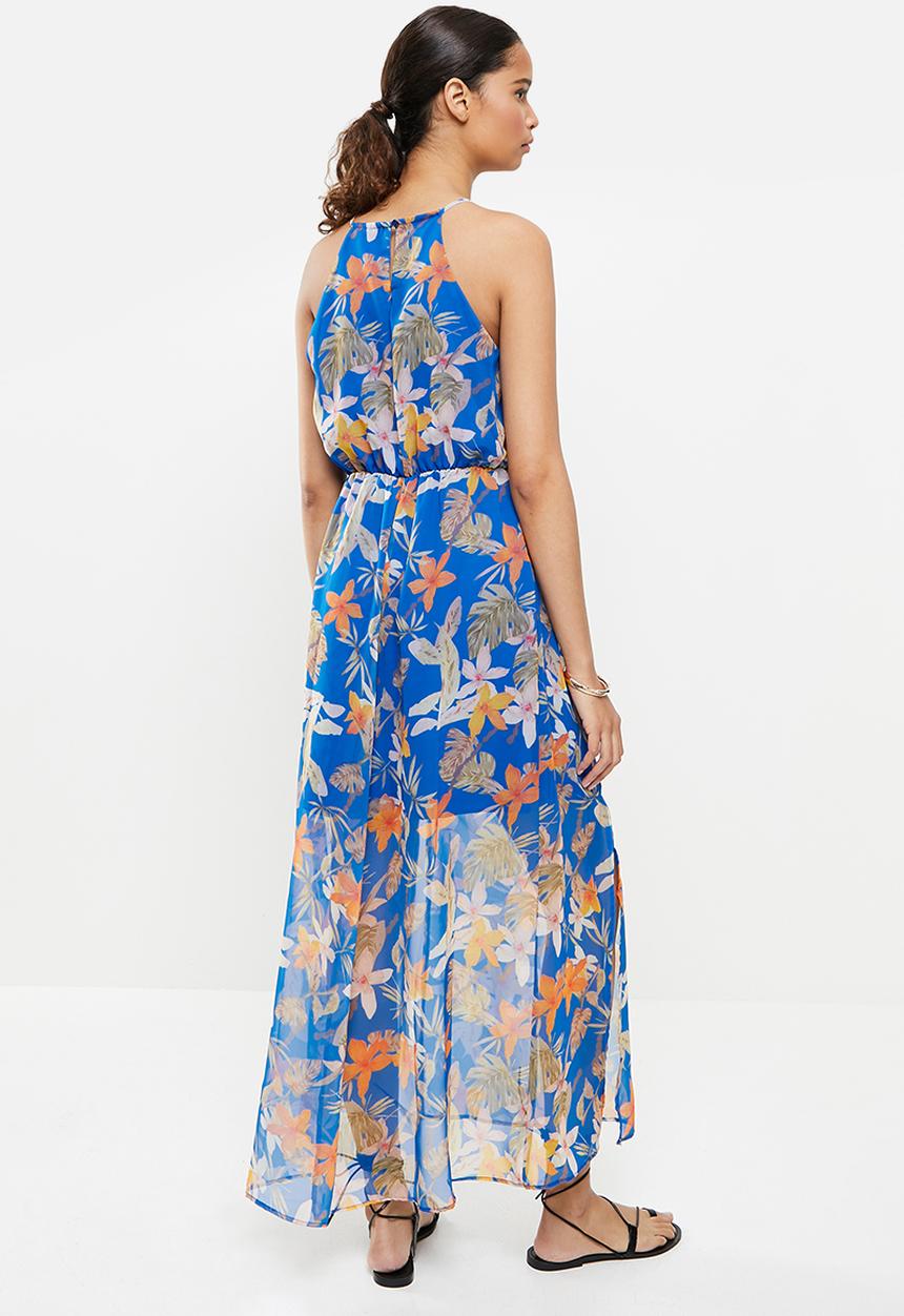 Trendyol - Flower patterned slit dress - blue