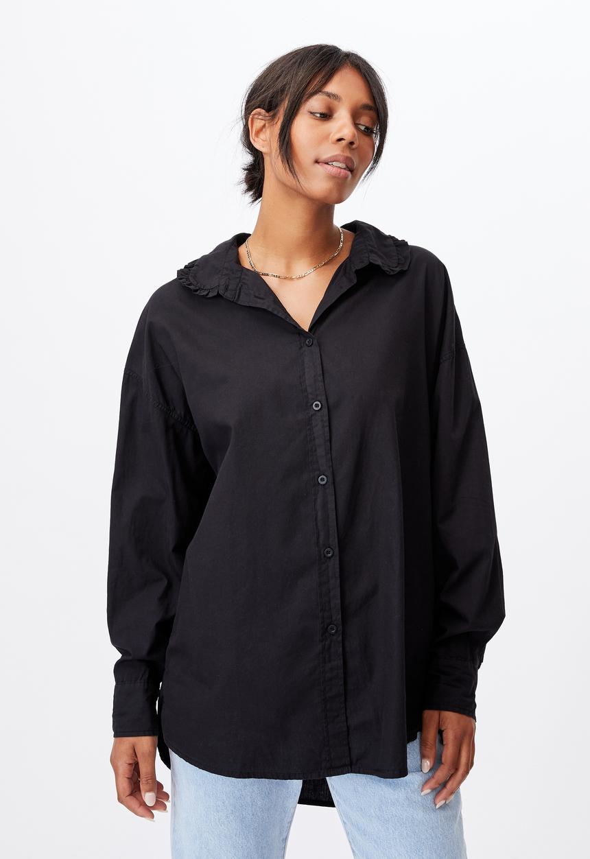 Cotton On - Lily frill collar long sleeve shirt - black