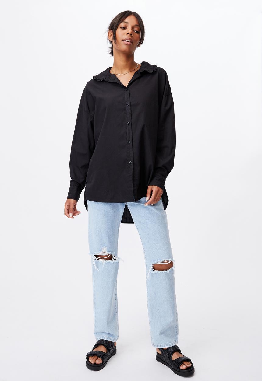 Cotton On - Lily frill collar long sleeve shirt - black