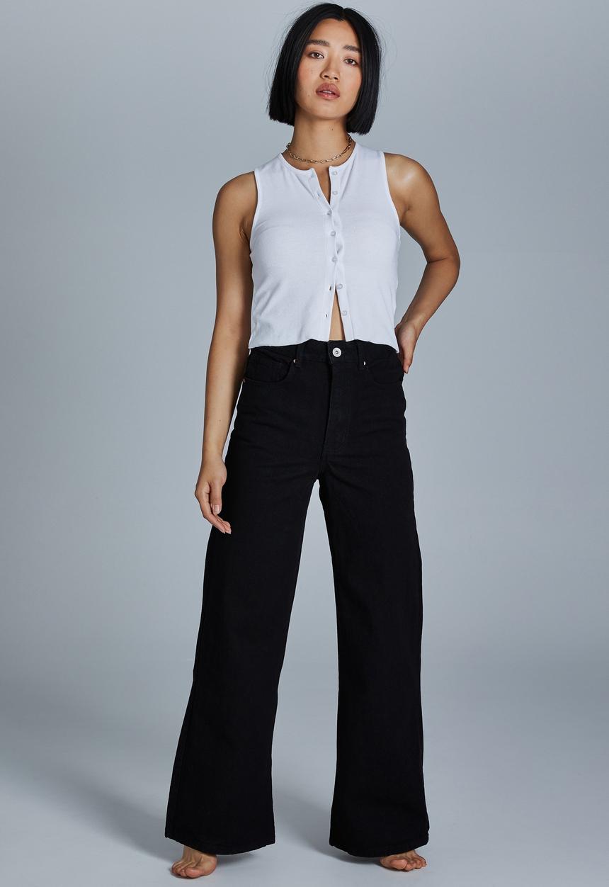 Cotton On - Petite wide leg jean - black
