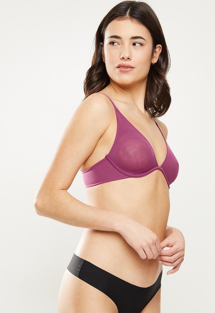 Cotton On - Invisible mesh plunge underwire bra - raspberry orchid