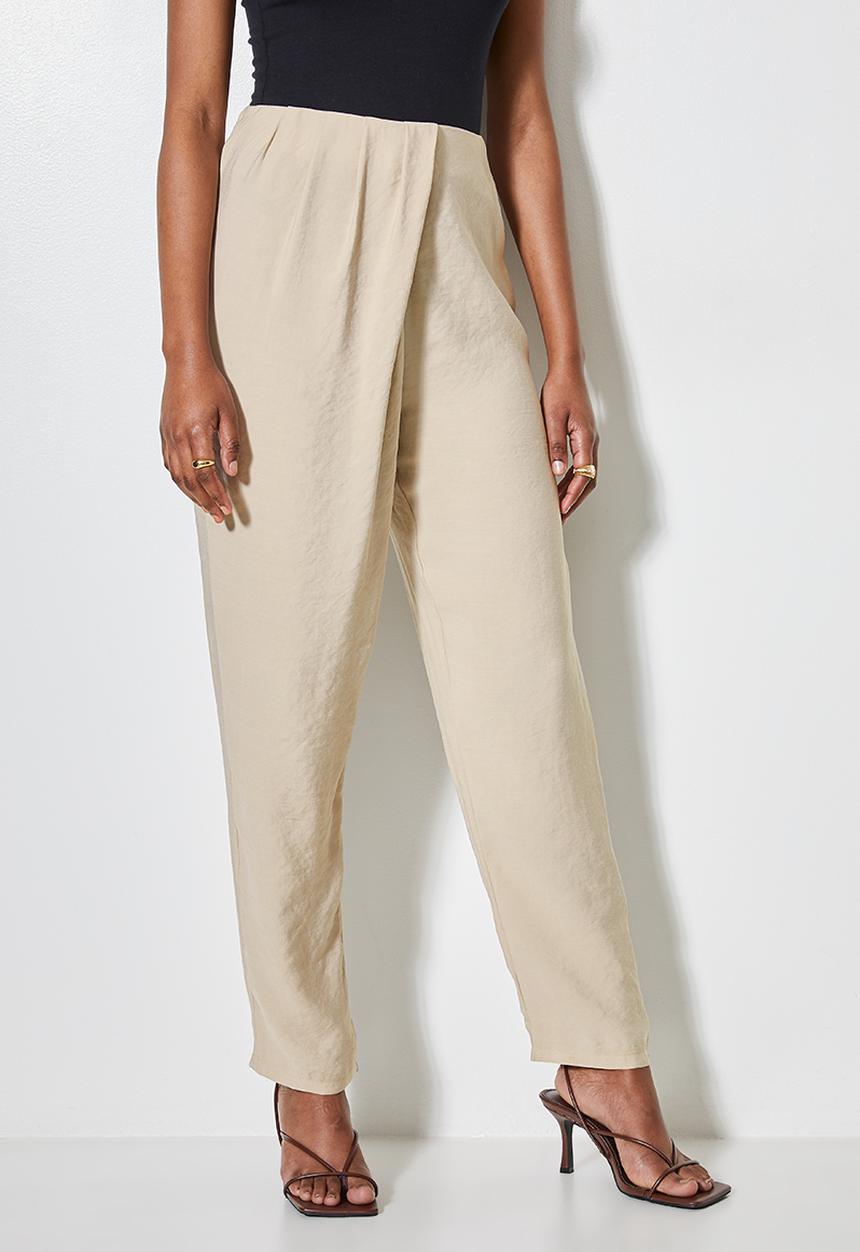 VELVET - Wrap over front tapered pant - beige 