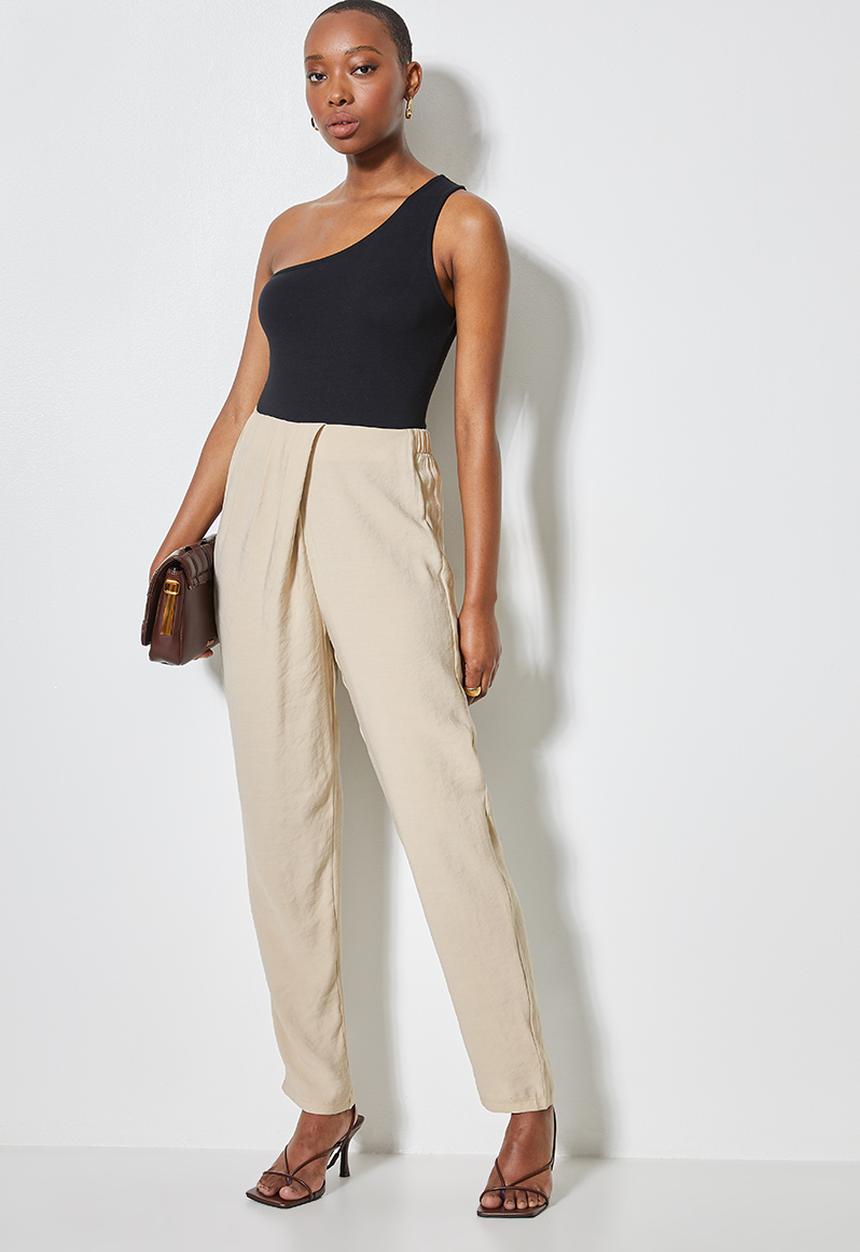 VELVET - Wrap over front tapered pant - beige 