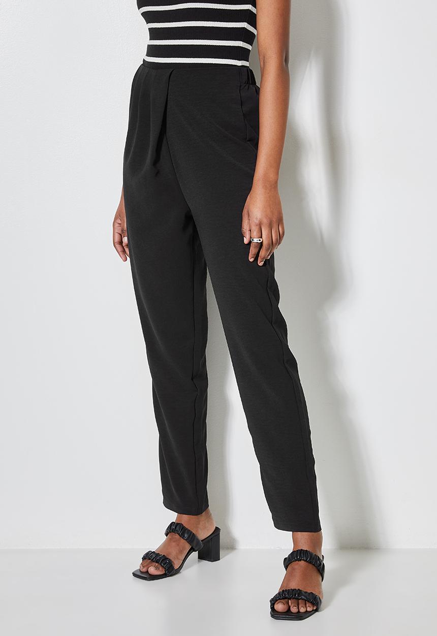 VELVET - Wrap over front tapered pant - black 