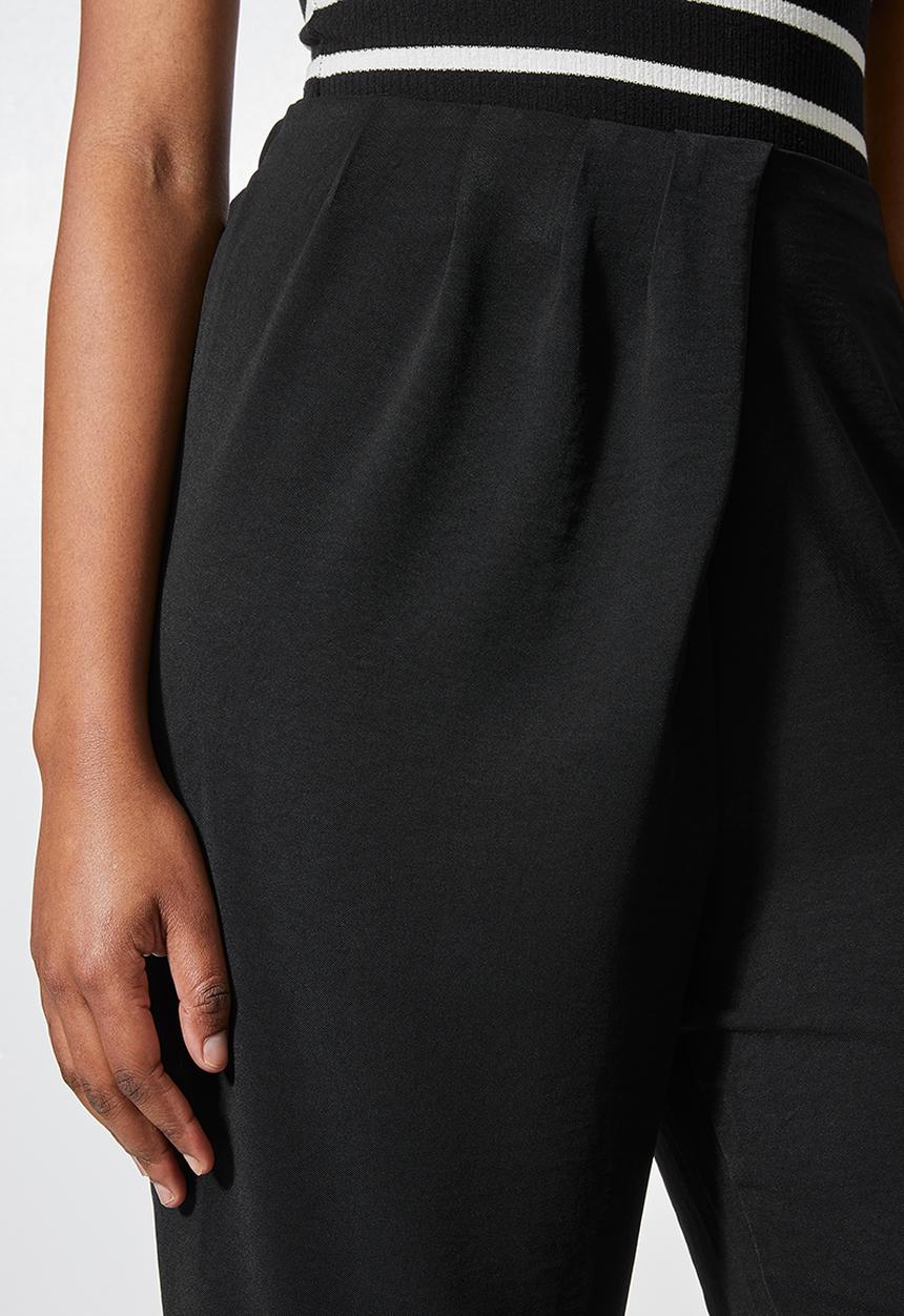 VELVET - Wrap over front tapered pant - black 