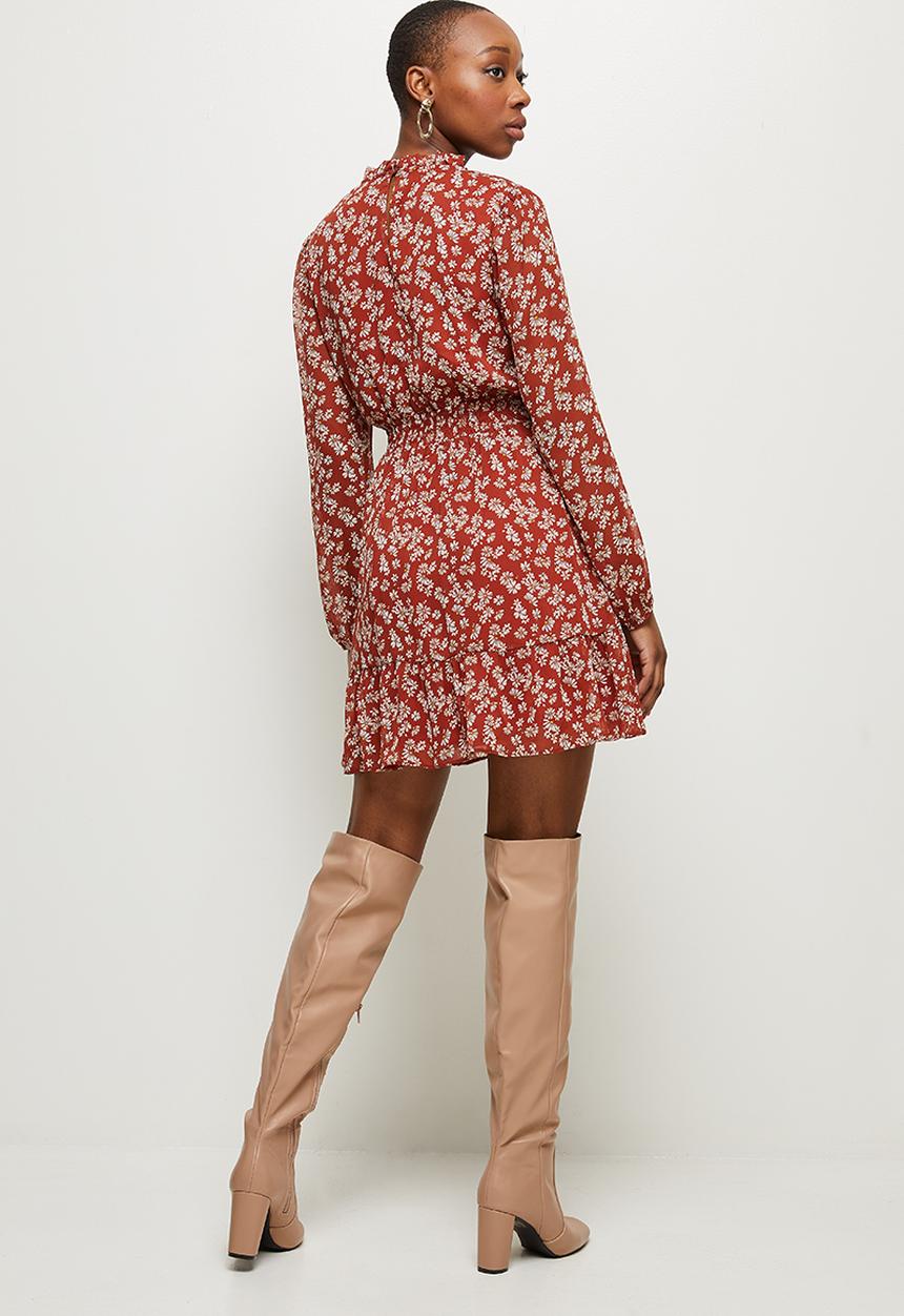 MILLA - Shirring waist turtle neck mini dress - multi 