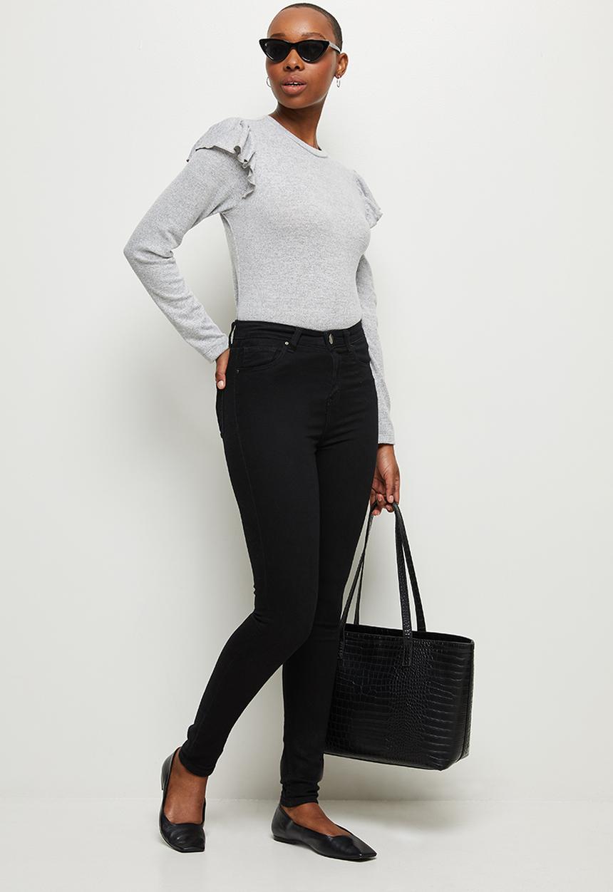 MILLA - Soft touch ruffle sleeve top - grey 