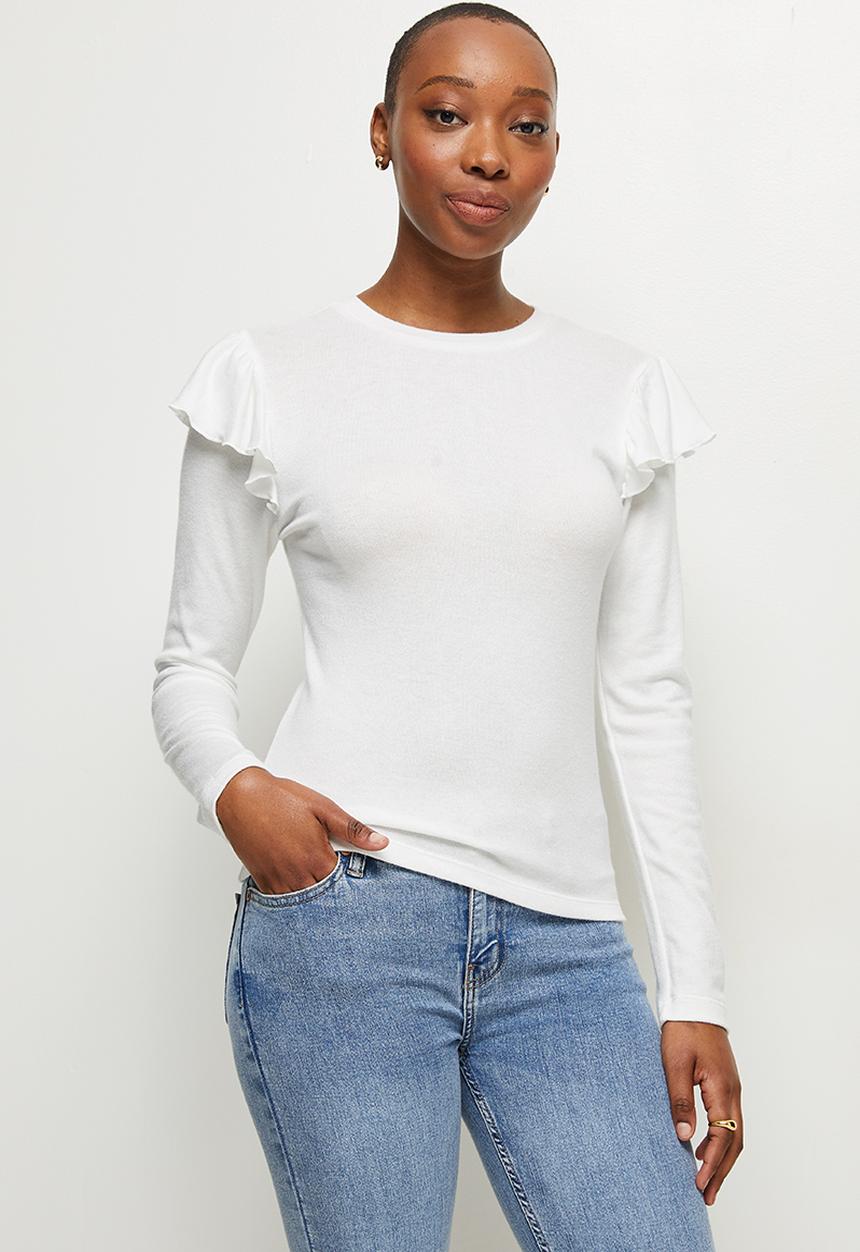 MILLA - Soft touch ruffle sleeve top - white 