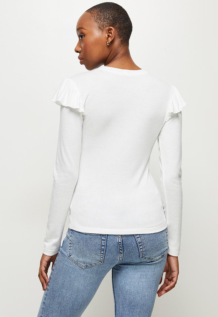 MILLA - Soft touch ruffle sleeve top - white 