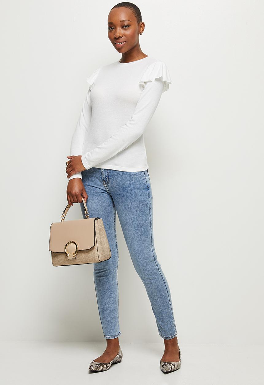 MILLA - Soft touch ruffle sleeve top - white 