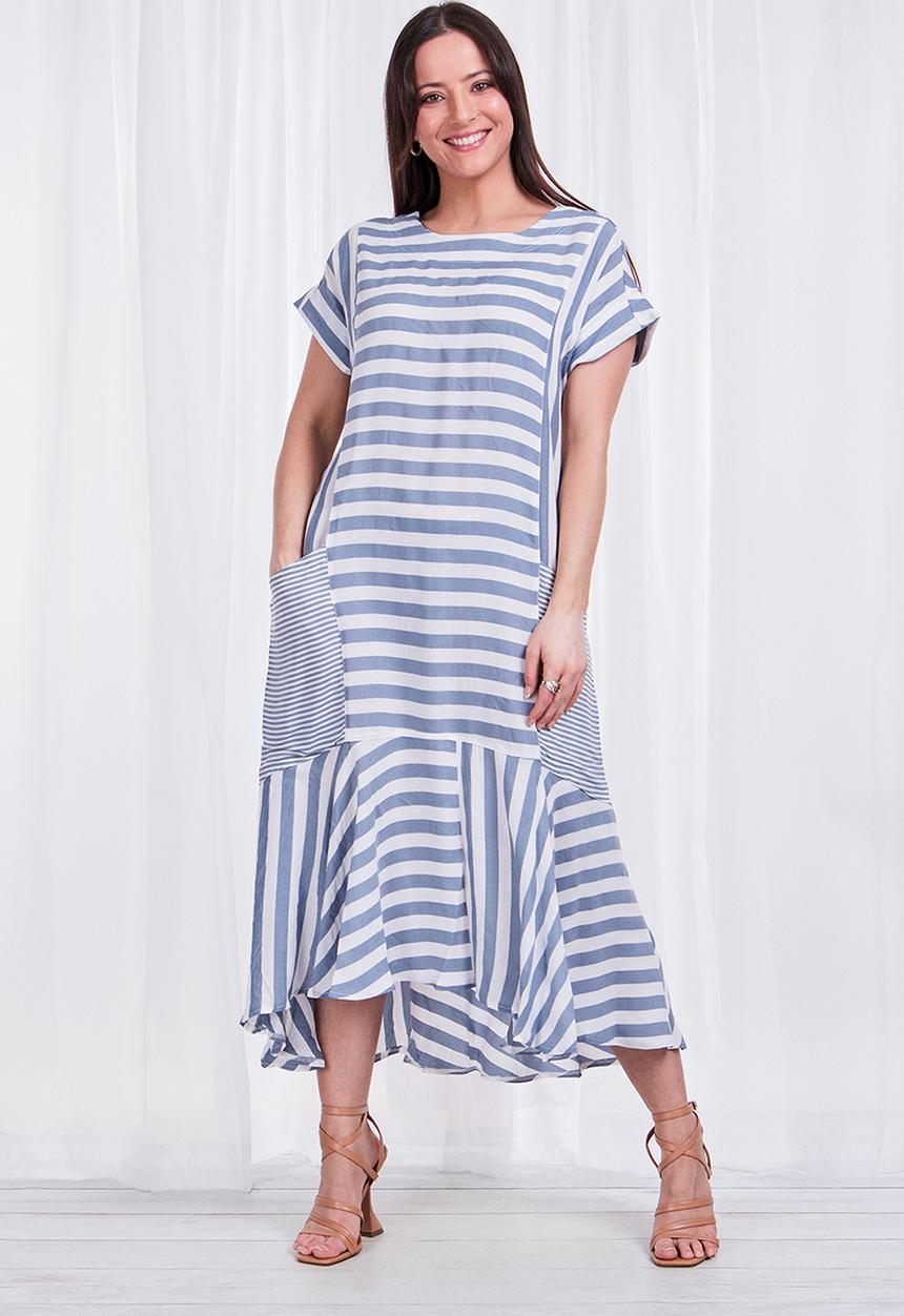 Stella Morgan - Striped midi dress with pockets - blue
