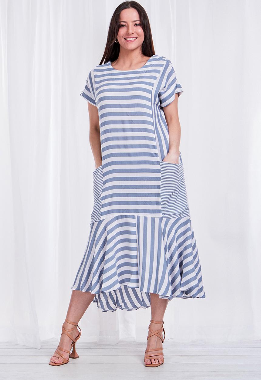 Stella Morgan - Striped midi dress with pockets - blue