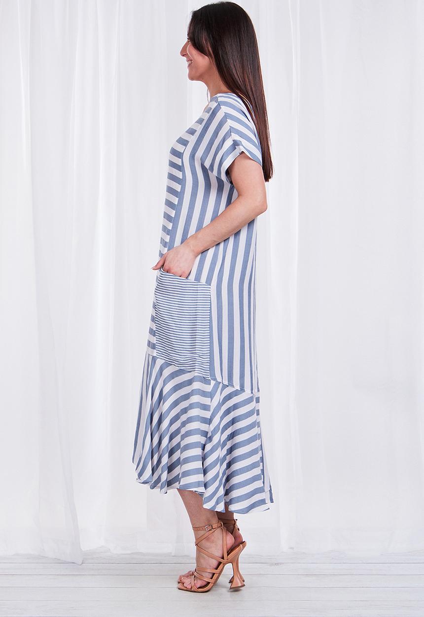 Stella Morgan - Striped midi dress with pockets - blue