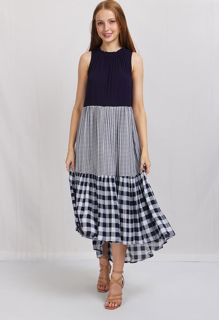 Stella Morgan - Flared asymmetric smock dress - navy