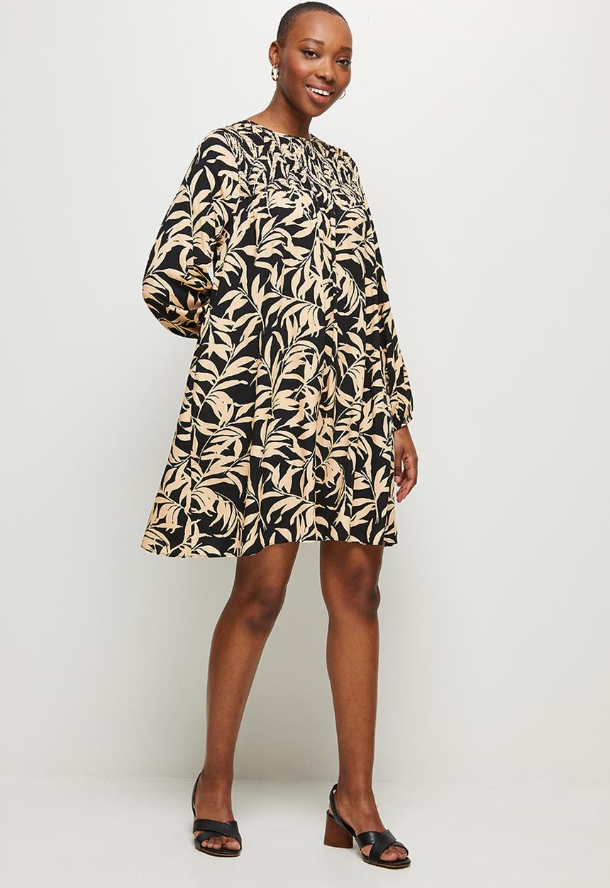 MILLA - Mini smock dress - black & beige 
