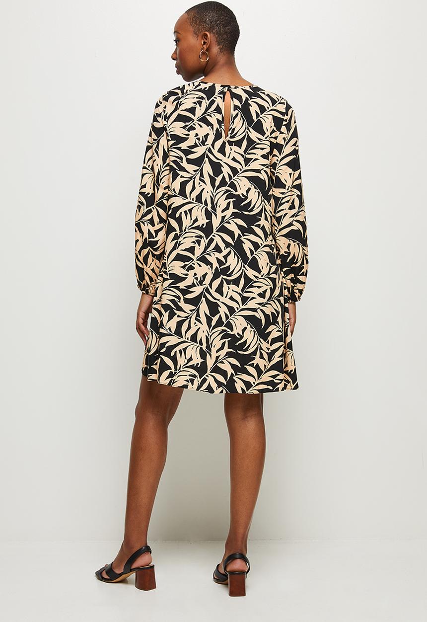 MILLA - Mini smock dress - black & beige 