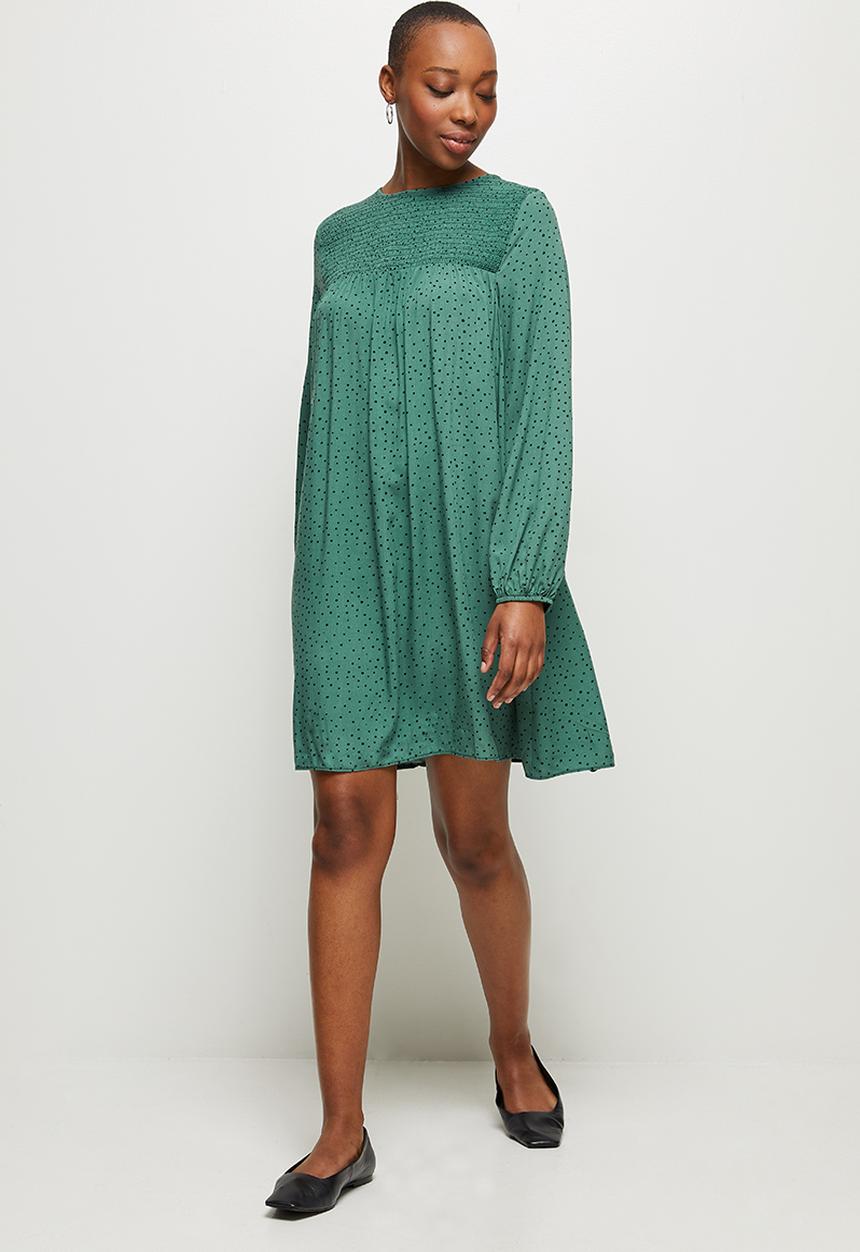 MILLA - Mini smock dress - green & black 
