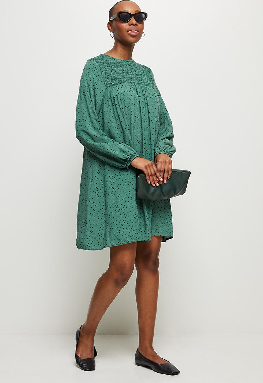 MILLA - Mini smock dress - green & black 