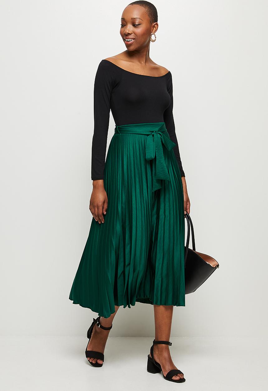 MILLA - Pleated skirt with ties - emerald