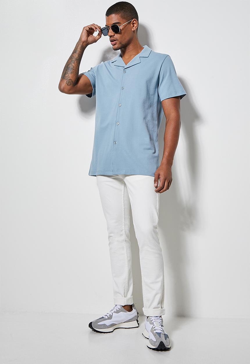 Superbalist - Pique knit resort shirt - dusky blue