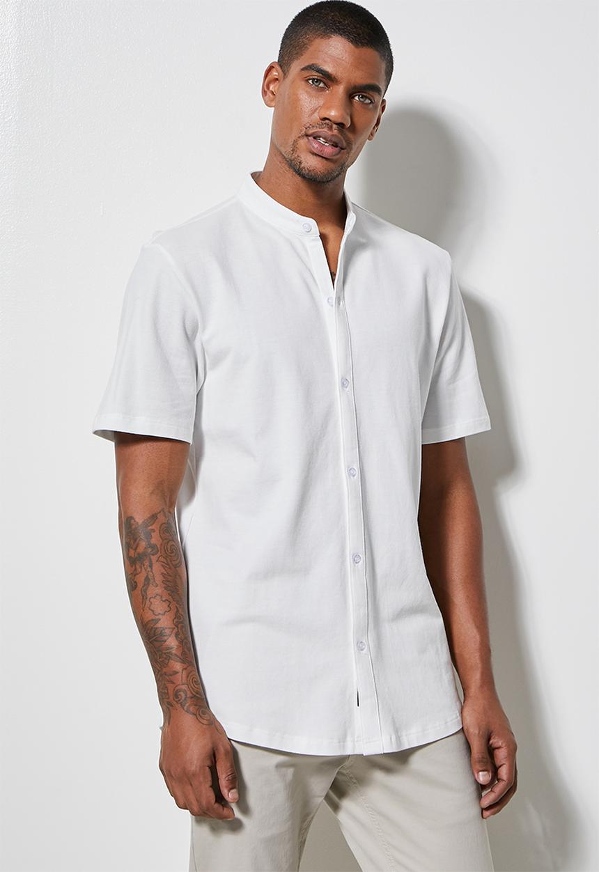 Superbalist - Pique knit mandarin shirt - white