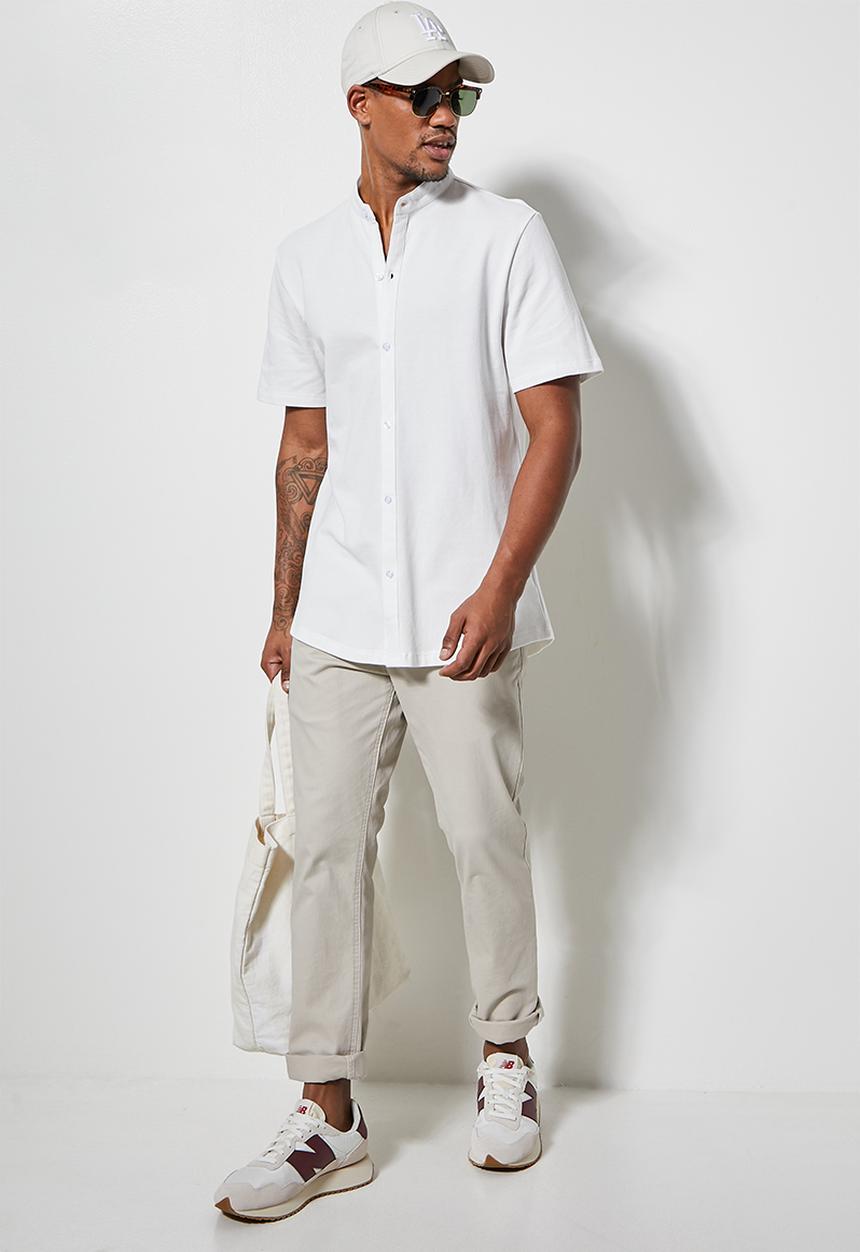 Superbalist - Pique knit mandarin shirt - white
