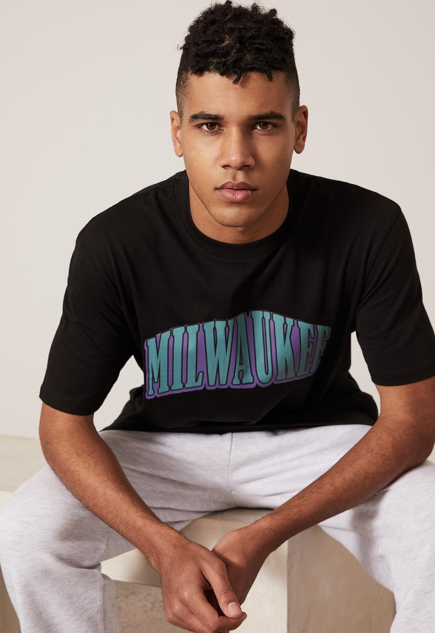 Factorie - Regular graphic T-shirt - black