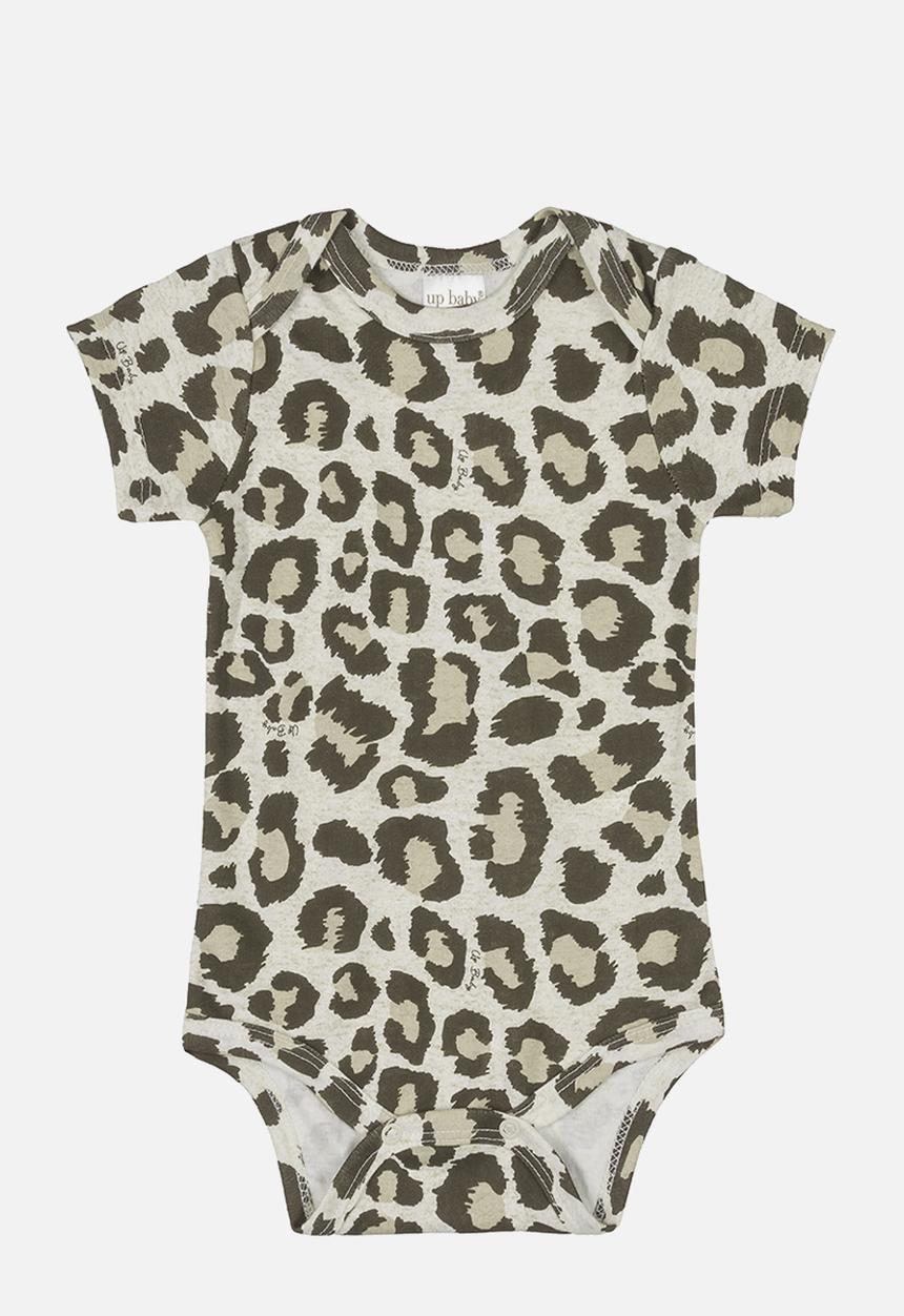 UP Baby - Leopard print short sleeve babygrow - light brown
