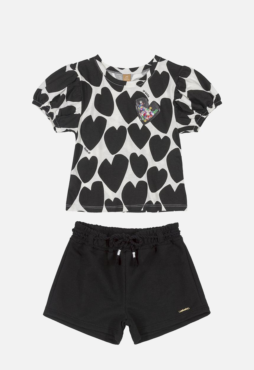 UP Baby - Heart tee & shorts set - black
