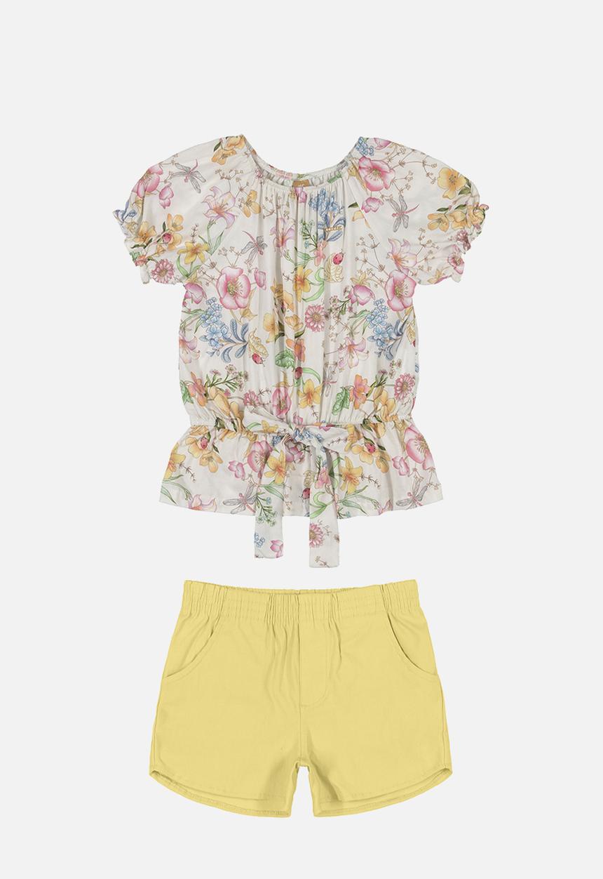 UP Baby - Floral blouse & shorts set - white & yellow