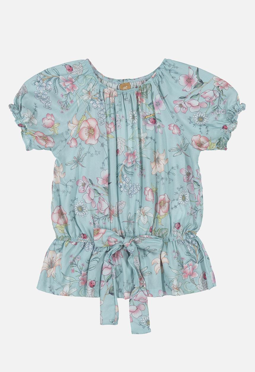 UP Baby - Floral blouse & shorts set - blue & pink