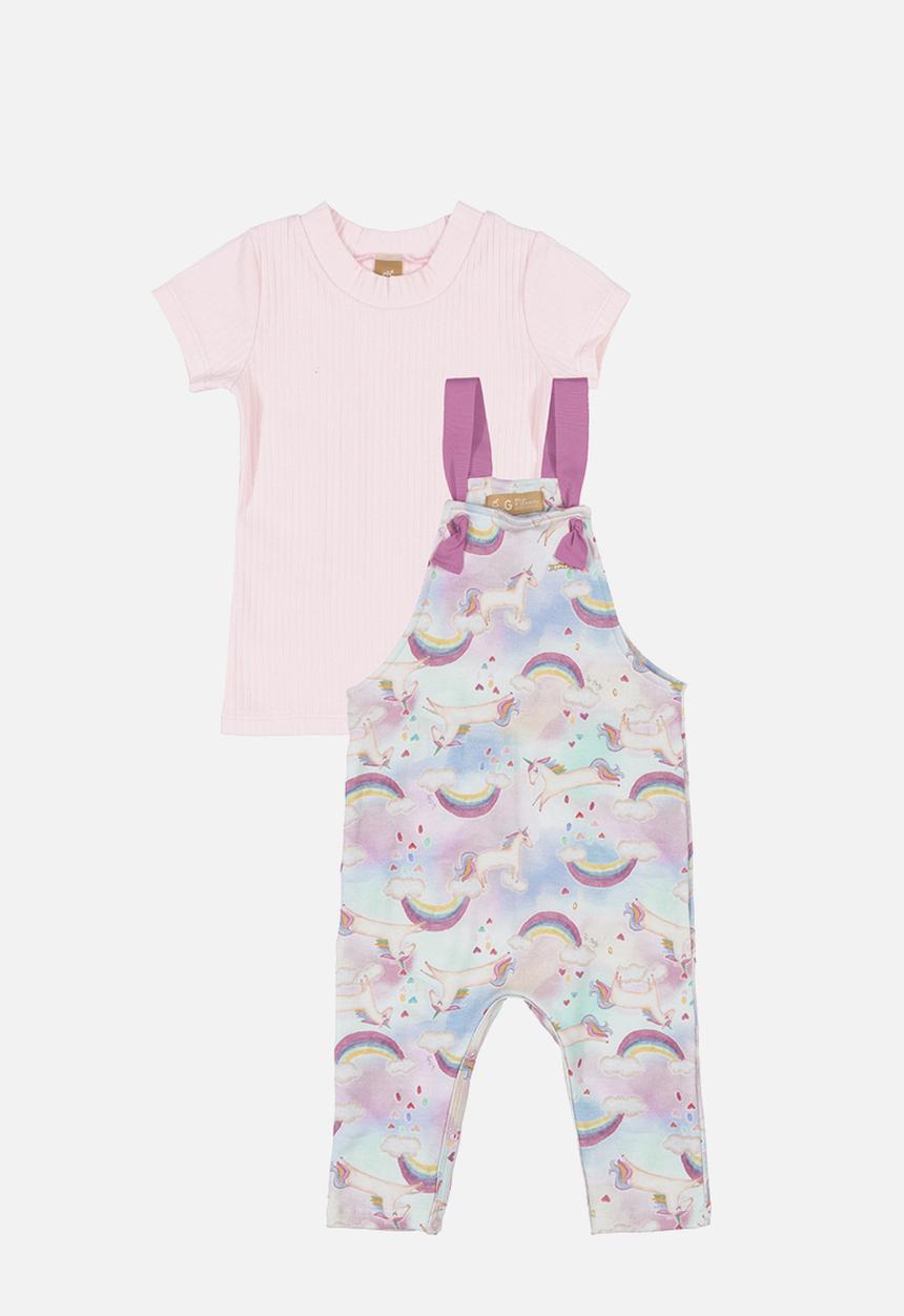 UP Baby - Rainbow dungaree & tee set - pink & blue 