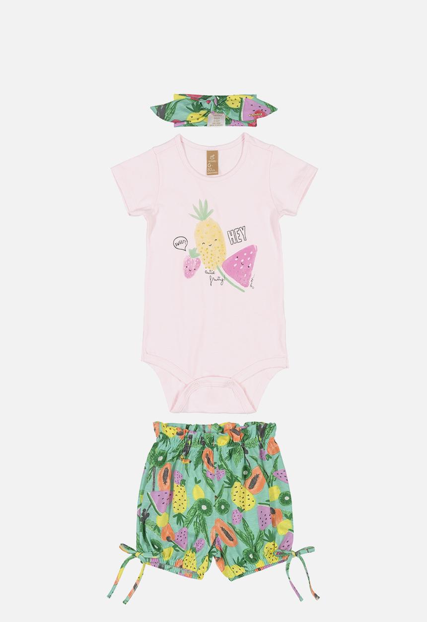 UP Baby - Floral shorts, bodysuit & headband set - green