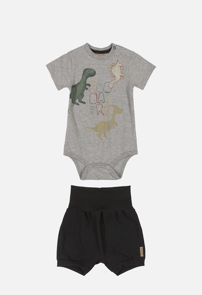 UP Baby - Dino bodysuit & shorts set - grey & black 