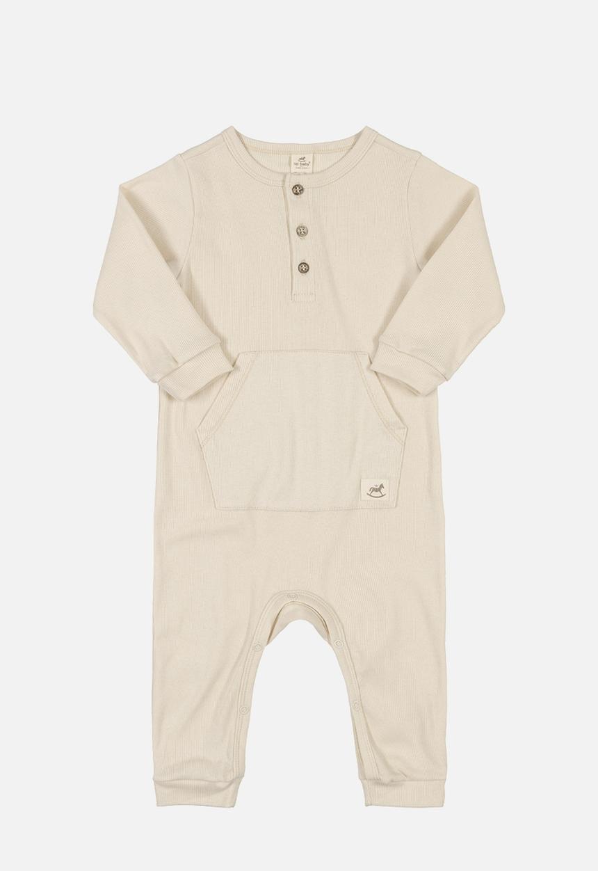 UP Baby - Ribbed babygrow with buttons - light yellow