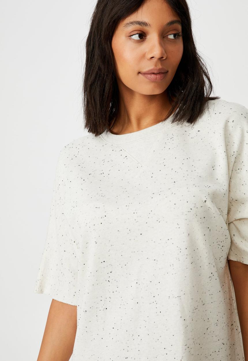 Cotton On - The easy short sleeve crew mini dress - chalk white & black nep