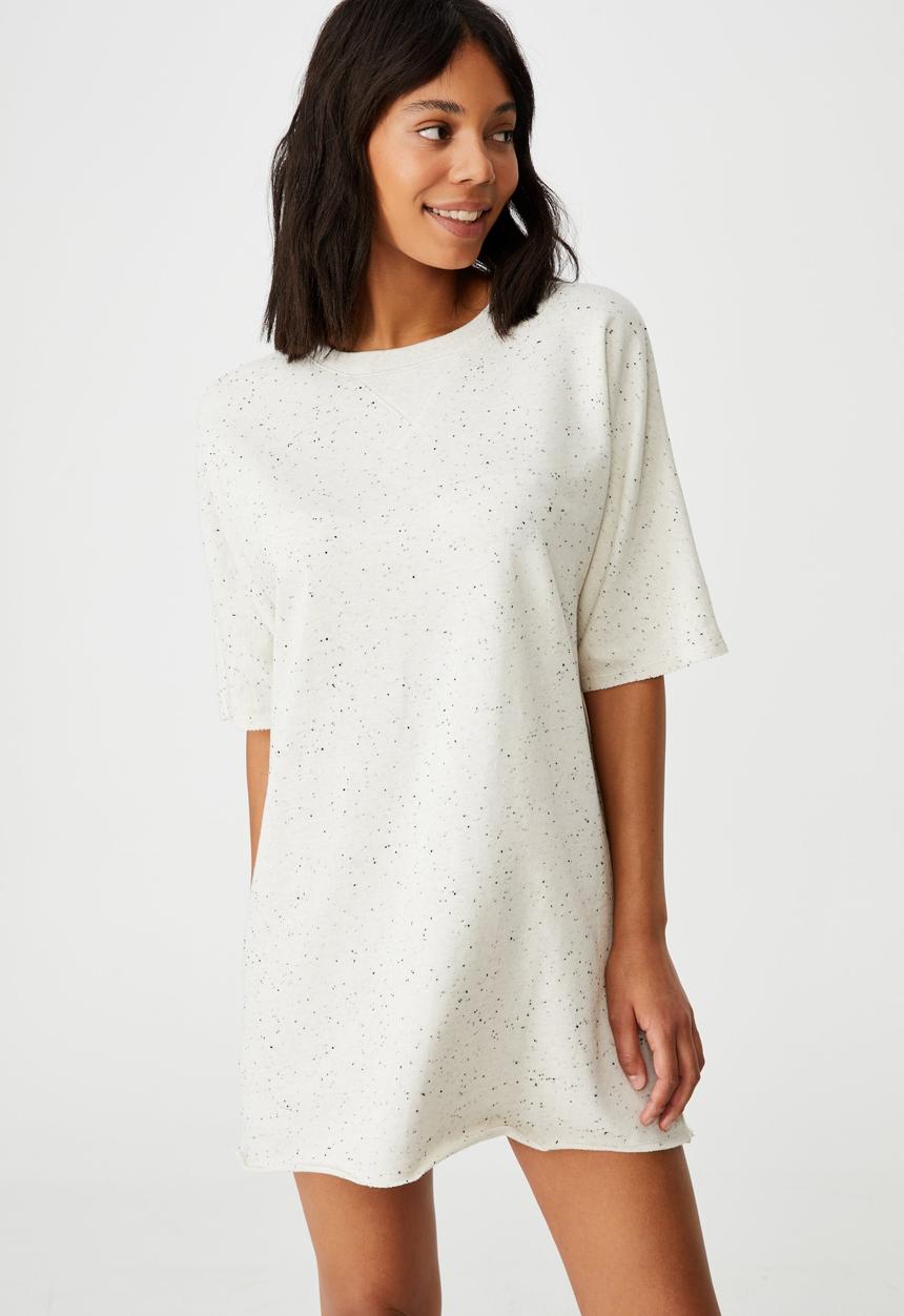Cotton On - The easy short sleeve crew mini dress - chalk white & black nep