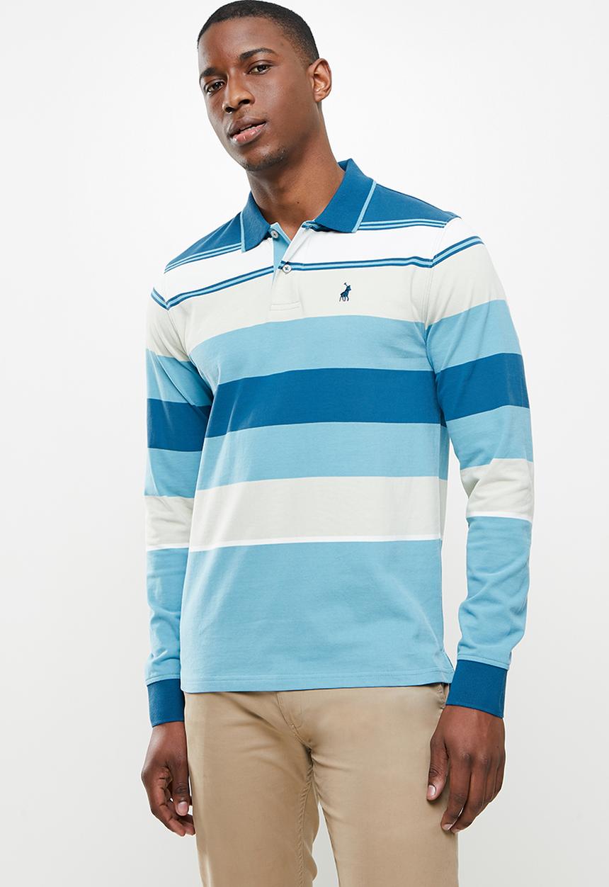 POLO - Costa long sleeve stripe golfer - blue
