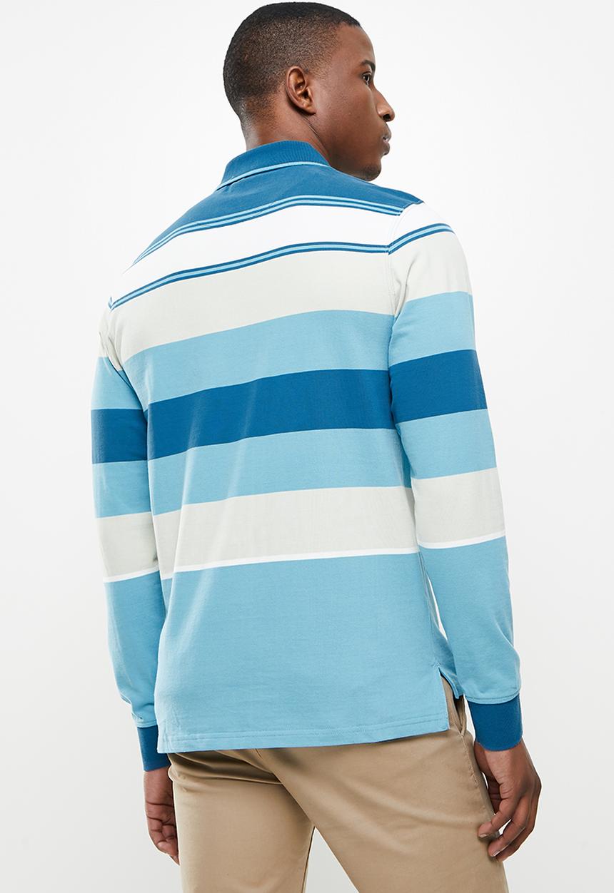 POLO - Costa long sleeve stripe golfer - blue