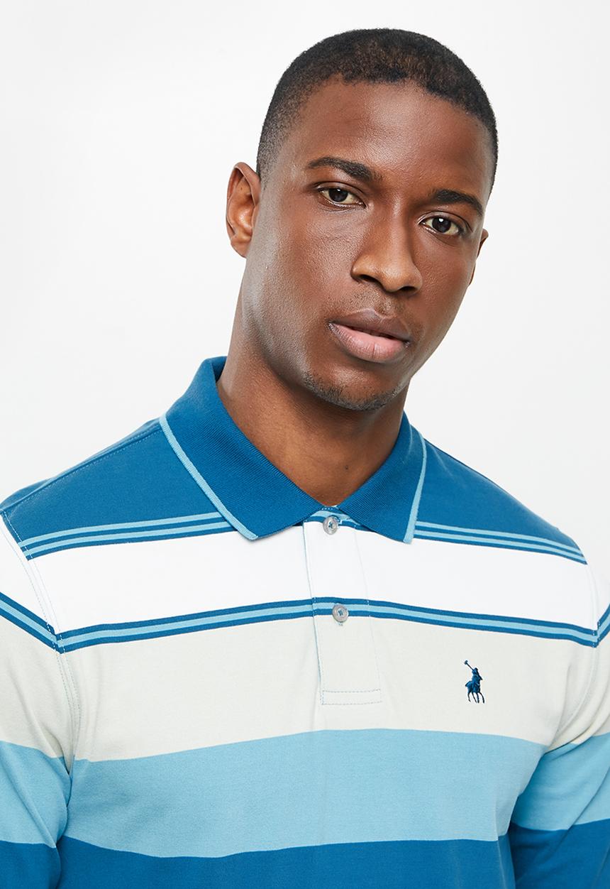 POLO - Costa long sleeve stripe golfer - blue