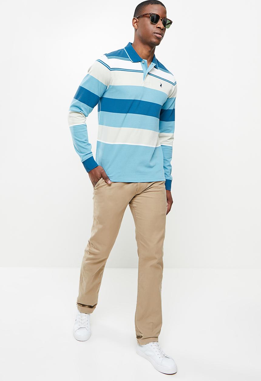 POLO - Costa long sleeve stripe golfer - blue