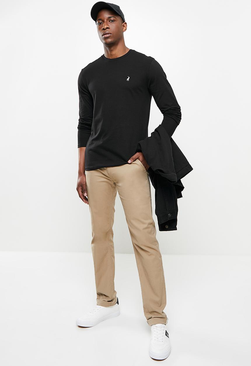 POLO - Paul long sleeve crew neck tee - black